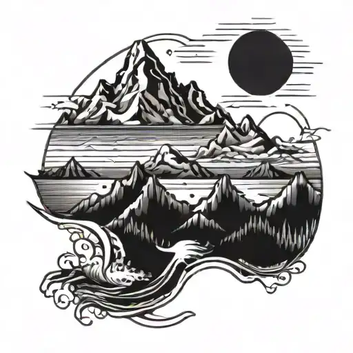 Mountains With Ocean And Full Moon Surrounded