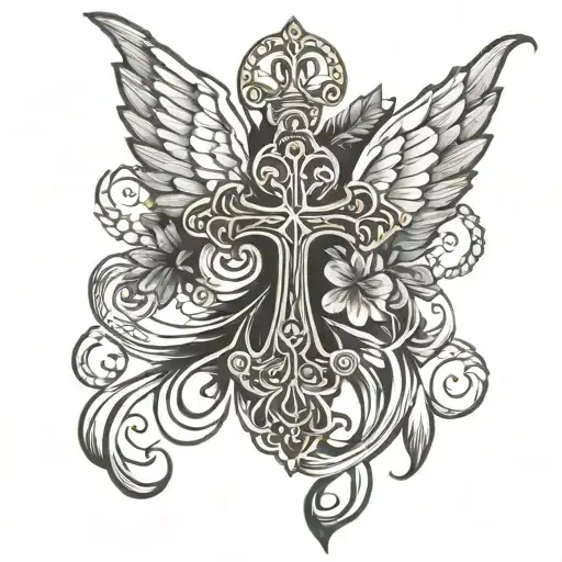 Shamrock Shape Outline Cross Tattoo Anchor Angel Wings
