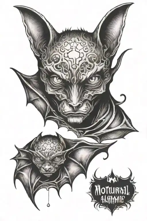 Bat Face With Large Pupils And The Inscription Nocturnal Animal