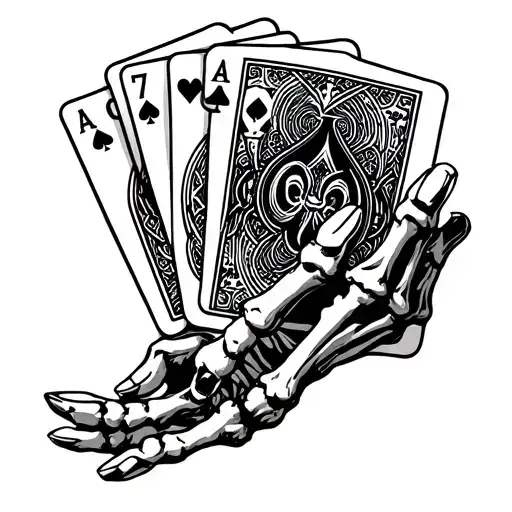 Skeleton Hand Holding A 7 And 3 Poker Cards
