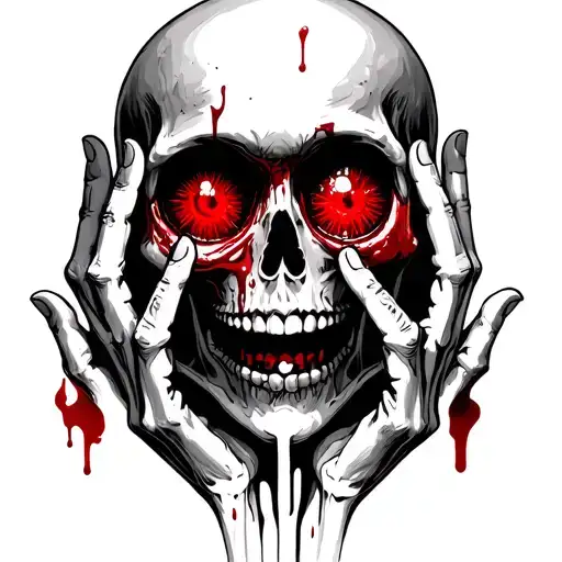 Skeleton Covering Bloody Eyes With Hands