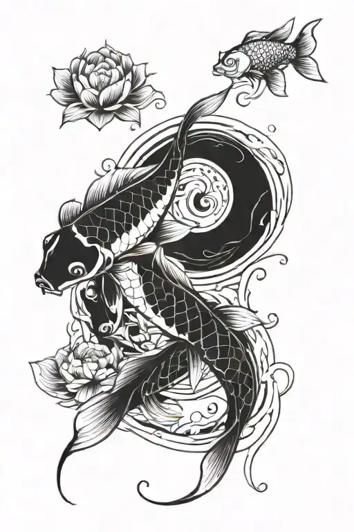 Koi Fish And Moon Surrounded