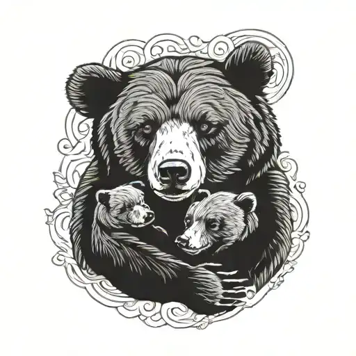 Mama And Baby Bear Playing