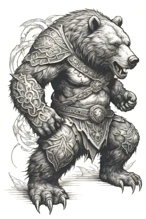 Rage Bear With Near Battling Warrior Wielding