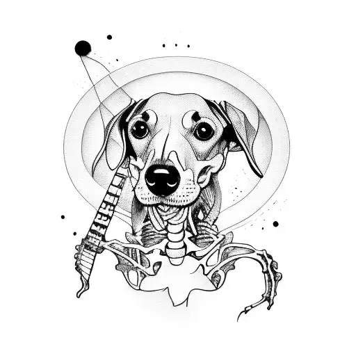 A Skeletal Daschund Playing A Guitar