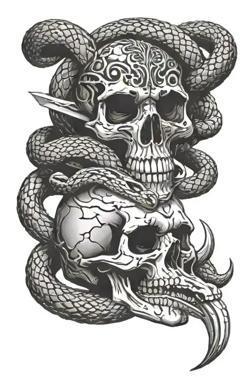 Skull And Rattle Snake With Knife