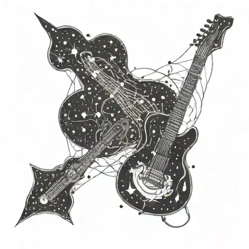 Pleiades Constellation And Guitar Intertwined