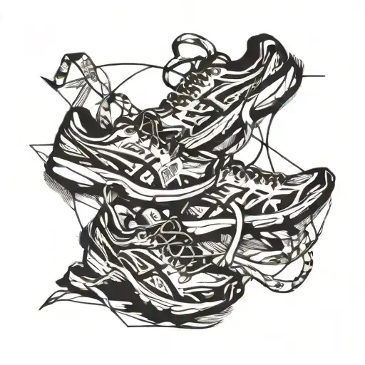 Abstract Representation Of A Marathon Route Map Intertwined With Running Shoes And A Finish Line