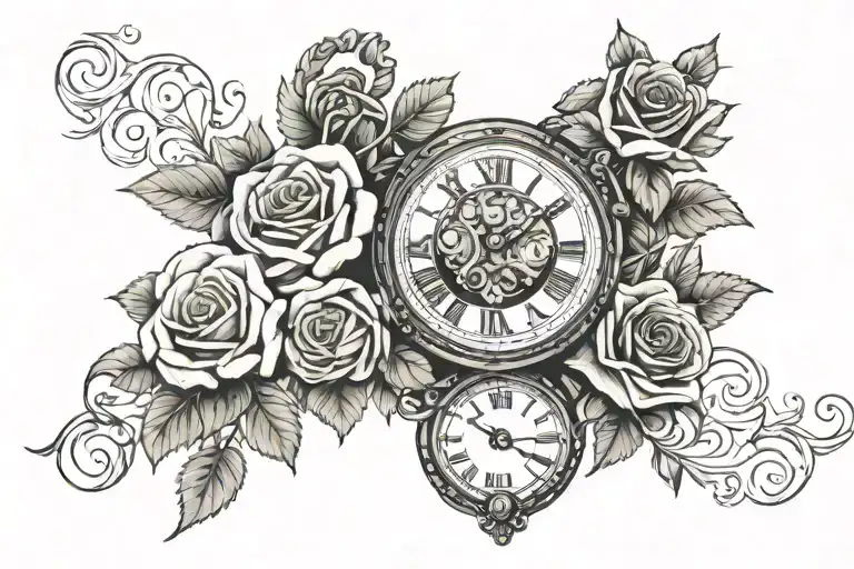Year 2005 Roman Numeral With Roses Intertwined With A Pocket Watch