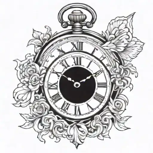 Half Sleeve Year 2005 Roman Numberals With Old Pocket Watch Surrounded