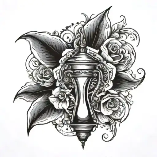 A Flower Of The Winds Tattoo With A Flowing Hourglass