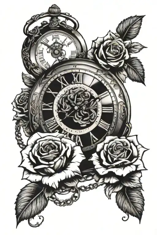 Year 2005 Roman Numeral With A Pocket Watch And Roses