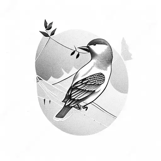 Lonely Bird On Telephone Wire