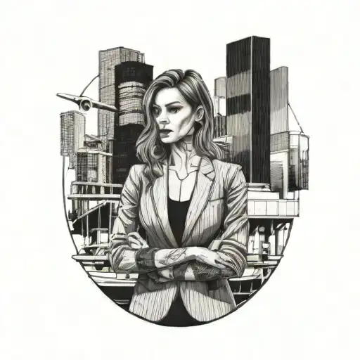 Beautiful Girl In A Suit Against The Backdrop Of A Business Center