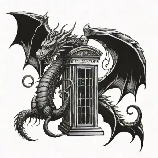 Dragon Wrapped Around An English Phonebooth