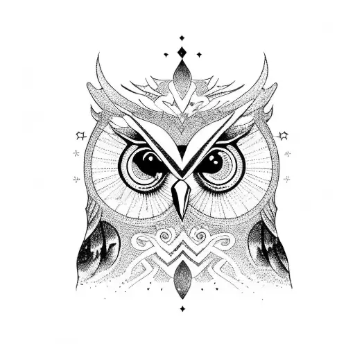 A Cosmic Owl Perched On A Rock