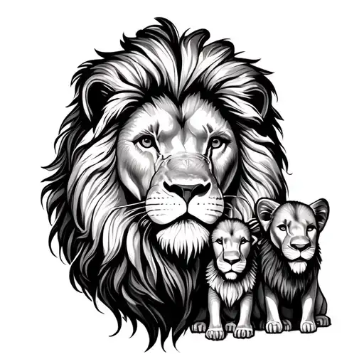 Dad Lion With Daughter And Son