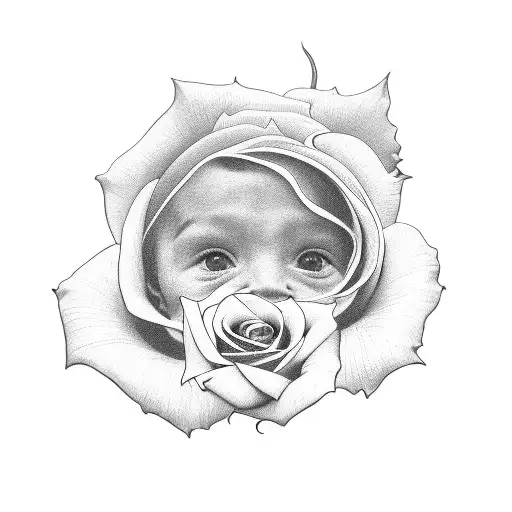 A Child With A Rose On His Face