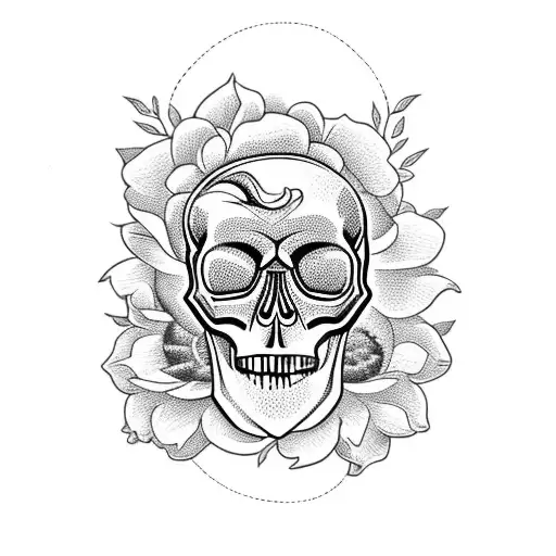 Skull With Several Dahlias And Peonies