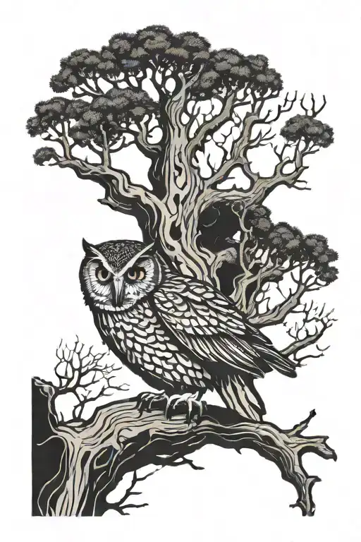 A Dead Tree With An Owl Sitting