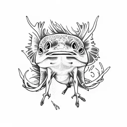 A Cute Winged Axolotl Standing On A Human Skull