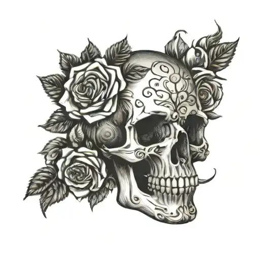 Skull Wearing Roses Wrapped