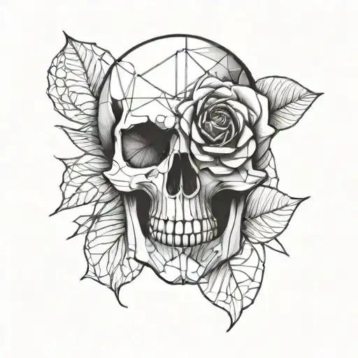 Geometric Skull With A Rose In Its Mouth Open