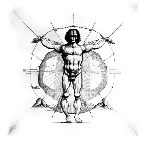 Leonardo Da Vinci's Vitruvian Man Riding A Turtle