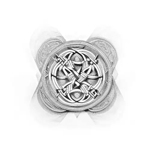 An Intricate Celtic Knot Design Incorporating Musical Notes And Instruments
