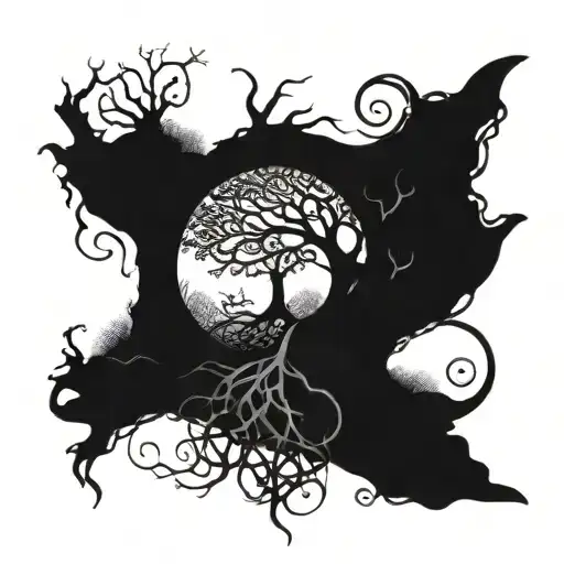 Tree Of Life Branches And Roots Merge Out To Celtic Dragons