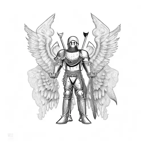 Crusader Man Angel With Spread Wings And Arms