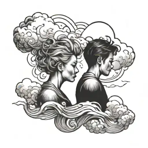 Two People Separated By Water With A Dream Cloud Together