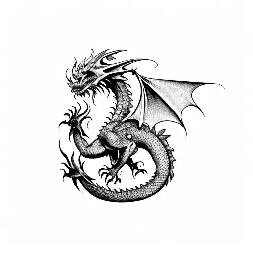 European Style Dragon Breathing Fire Onto A D20 Die