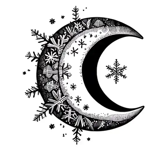 Quarter Moon And Snowflake Very Details