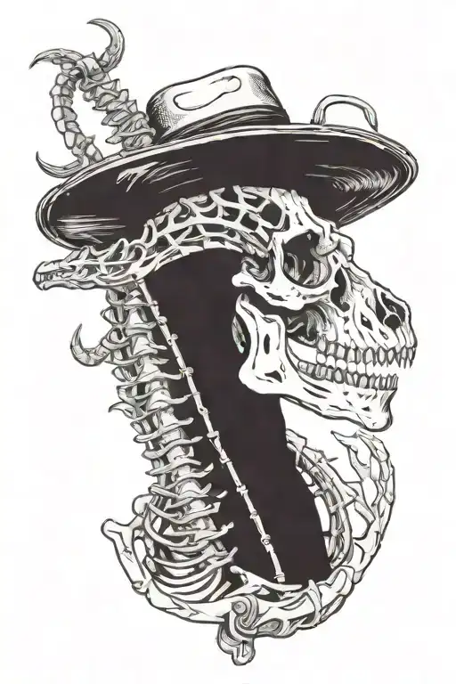 Complete Skeleton Of A Telenosaur Rex And A Paleontologist's Hat On Top