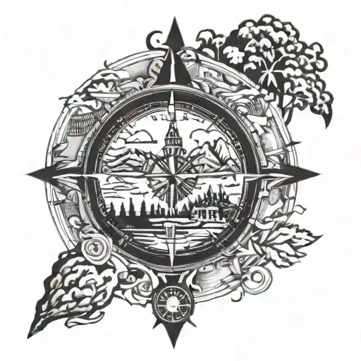 Lebanon Land Shape With Compass Surrounded