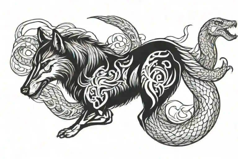 Wolf Horse And Snake Intertwined