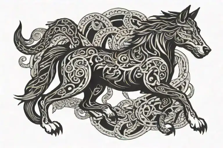 Wolf Horse And Snake Intertwined