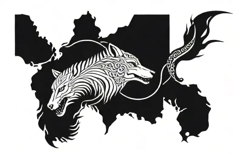 Wolf Horse And Snake Intertwined