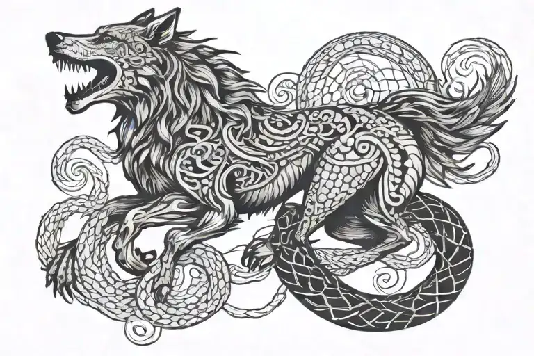 Wolf Horse And Snake Intertwined