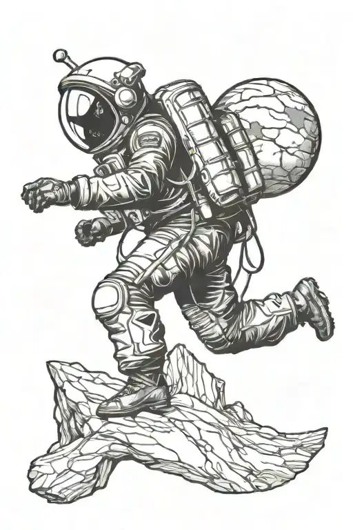 Sisyphus As Astronaut Pushing Moon Up Hill