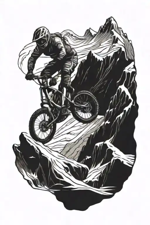 Mountain Bike Jumping Over Snowboarder Carving Down A Mountain