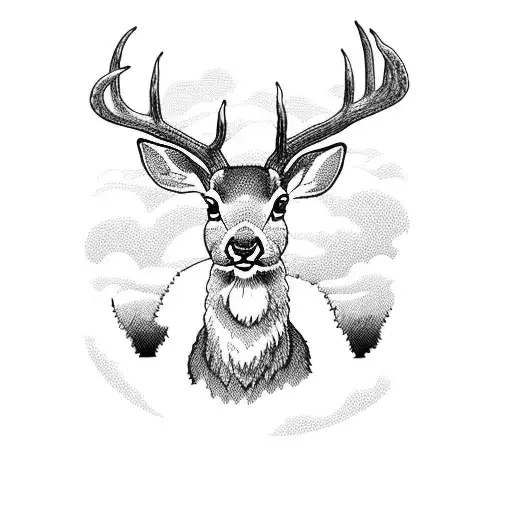 Deer Standing In A Field With Rabbits By A Lake Image Bordered By Fishhook