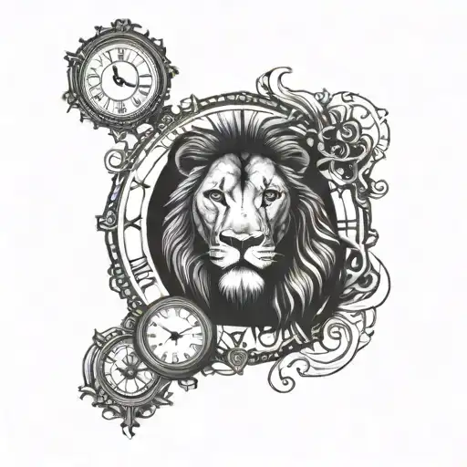 Lion With Clock And Eyes Looking