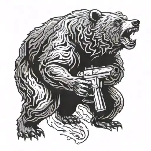 A Bear With A Gun In A Mouth Open Looking Forward