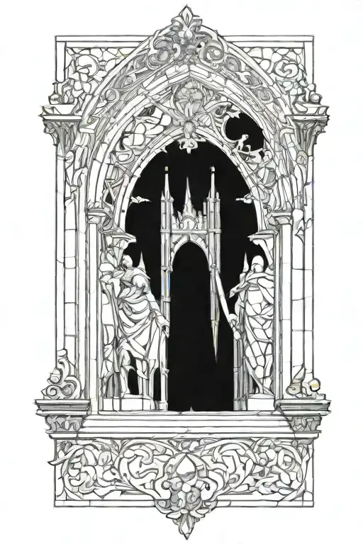 Gothic Cathedral Window With Papa Iv In The Center