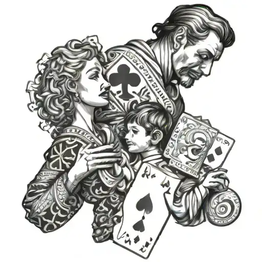 Parents And Son Playing Cards