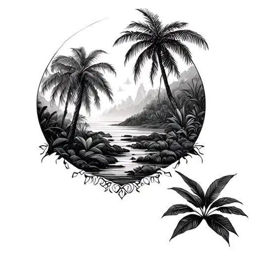 A Surreal Landscape Of A Mystical Forest With Exotic Plants And Magical Palm Trees