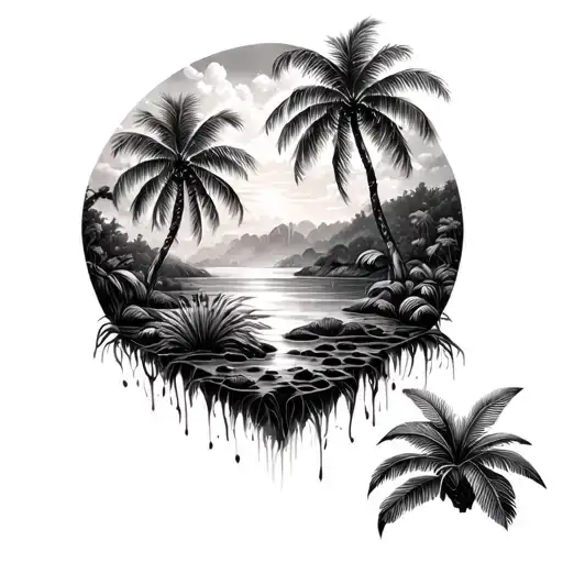 A Surreal Landscape Of A Mystical Forest With Exotic Plants And Magical Palm Trees