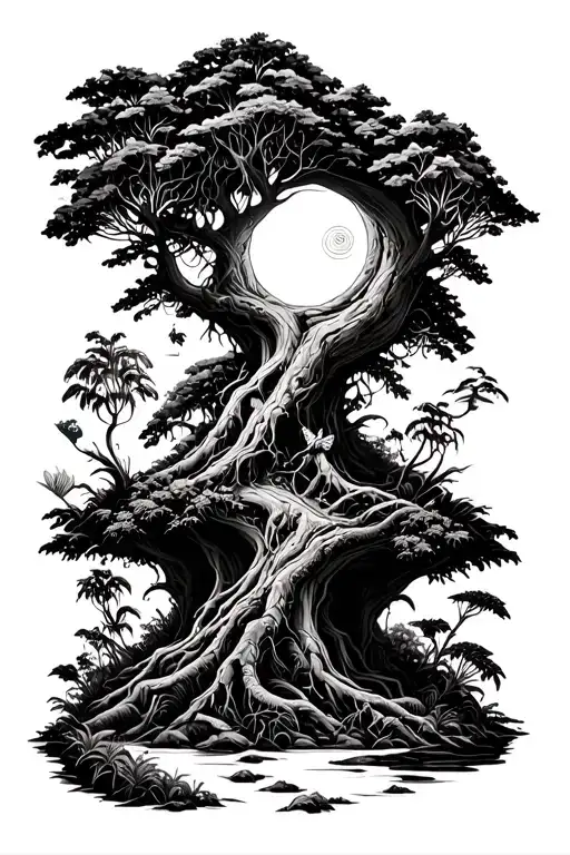 A Surreal Landscape Of A Mystical Forest With Exotic Plants And Magic Trees